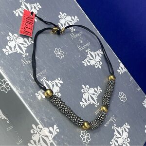 Miglio Gold Tone Steampunk Pewter color Beads Leather Rope Necklace NEW